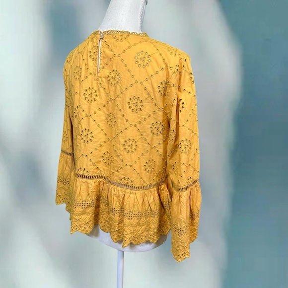 Free People ‘Merci Beaucoup’ Eyelet Top in Golden Yellow Size Medium - Picture 11 of 16